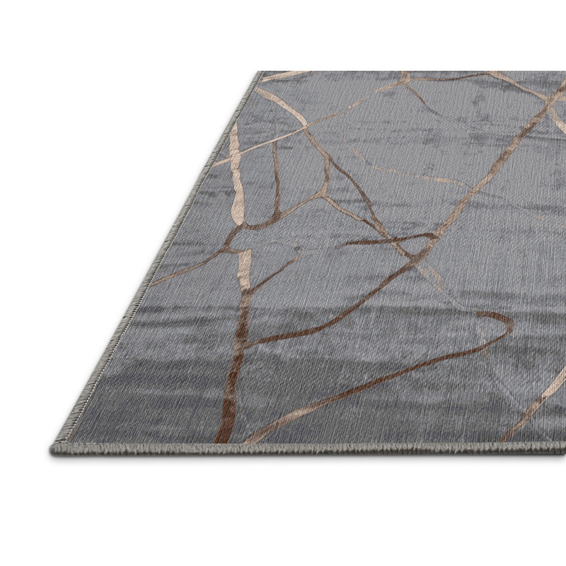 Machine Washable Gray Area Rug, Round 6'
