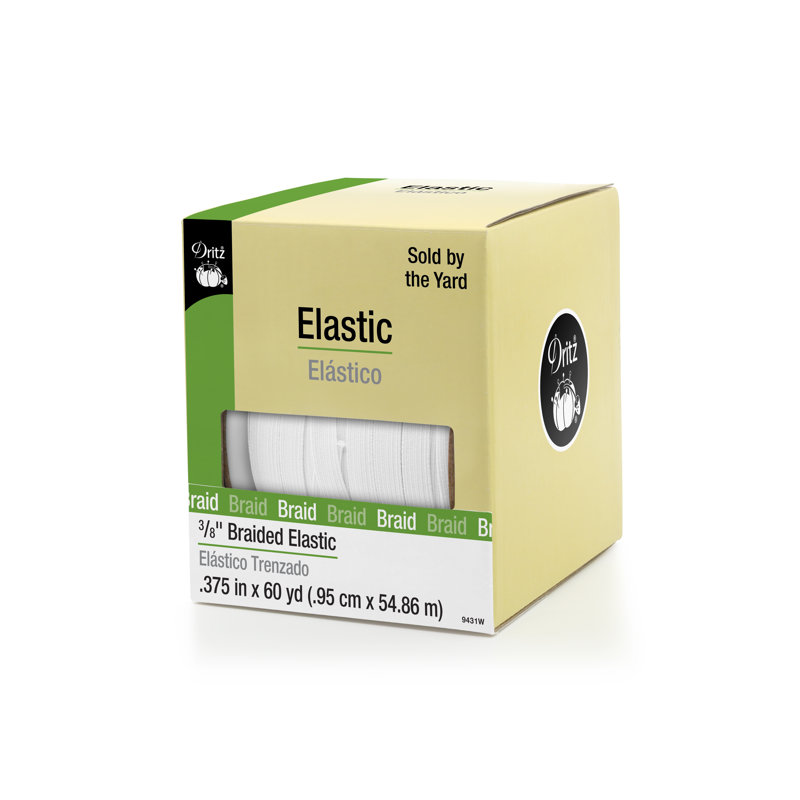 Dritz 3/8" Braided  Elastic, White, 60 yd