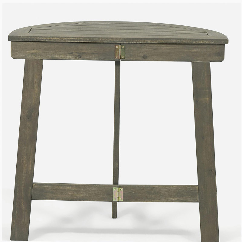 Outdoor Half-Round Folding Acacia Wood Bistro Table, Grey Finish, Gray