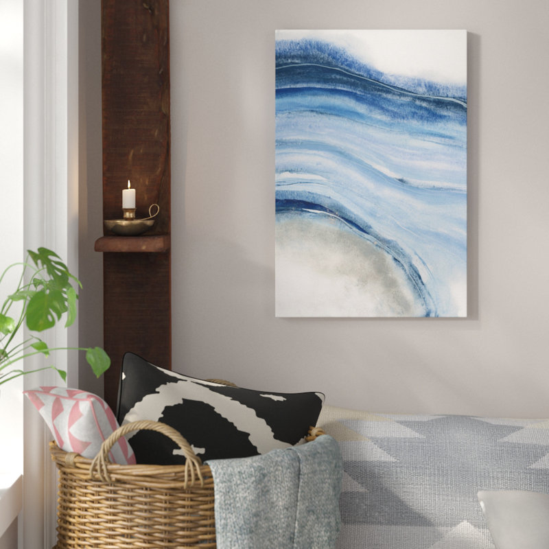 «Watercolor Geode IV» par Chris Paschke - Peinture, H 40 po x l 26 po x P 1,5 po, Toile avec cadre argenté