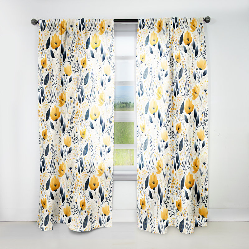 Motif floral jaune bohémien - rideau floral - obscurcissement de la pièce en velours - 1 panneau, L 52 po x L 63 po