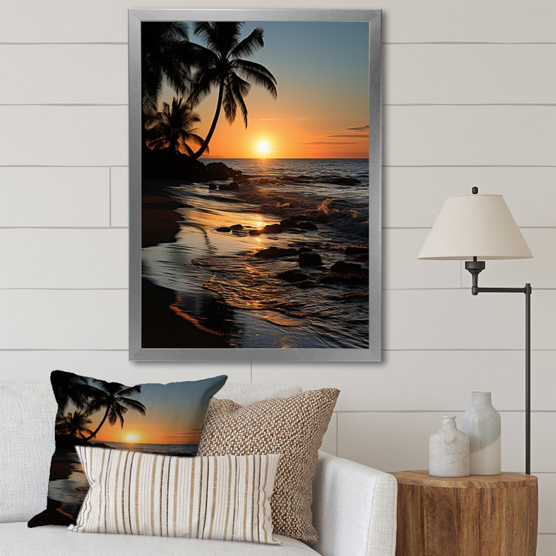 «Miami Sunrise Magic I», reproduction sur toile, H 32 po x l 16 po x P 1 po, Cadre photo argenté