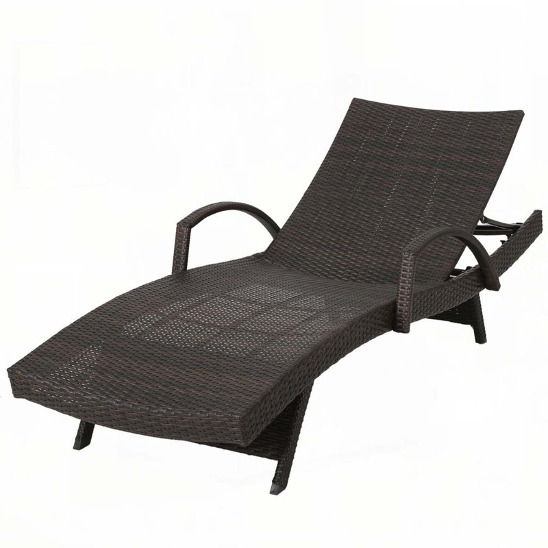 Billur Outdoor Wicker Chaise Lounge, 1, Brown