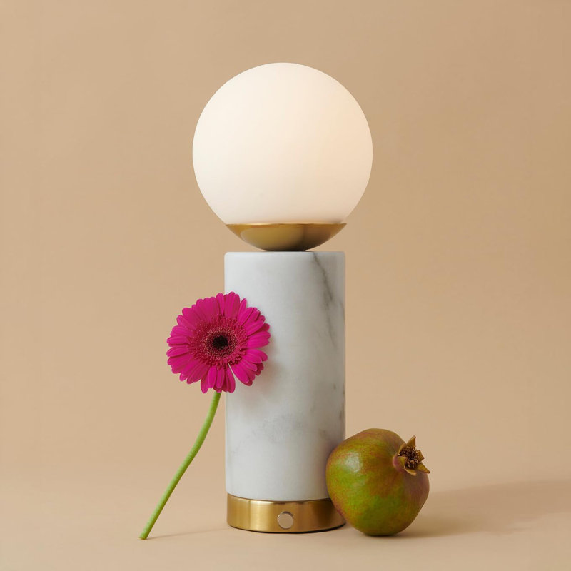 Lampe de table de chevet en marbre blanc et or 14,5 "avec port USB Aspen (lot de 2)