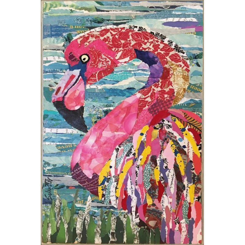 Pink Blue Themed Sea And Flamingo Patterned Creative Modern Decorative Carpet, Runner 2'6" x 6'7"