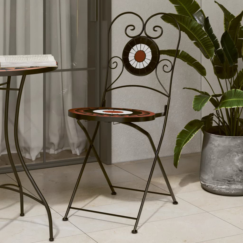 Foldable Garden Chair Set, Terracotta and Black