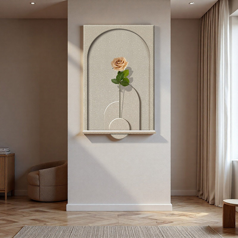 Art mural moderne en grès rose moderne avec lumières à DEL - décor de vestibule et de vestibule, Beige/vert