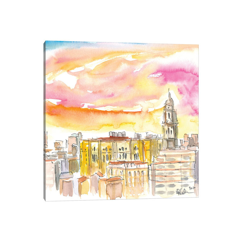 Malaga Cathedral And Mediterranean Cityscape - Wrapped Canvas Print, 45.72 cm H x 45.72 cm W