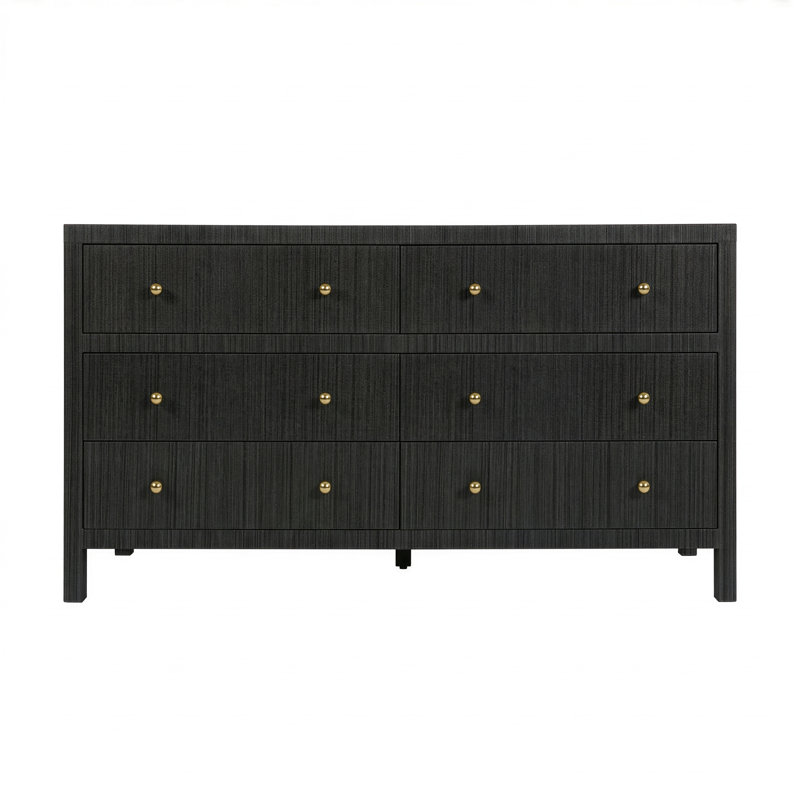 Celine Commode 6 tiroirs W Raffia, Gris anthracite