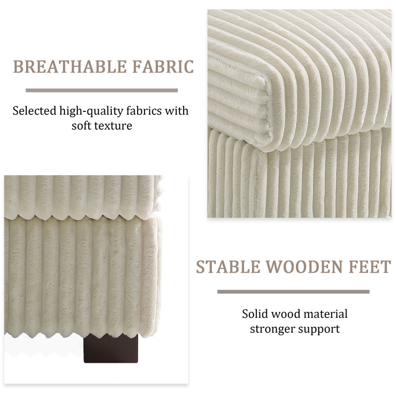 4 Seater Sectional, White Polyester/Foam Padding