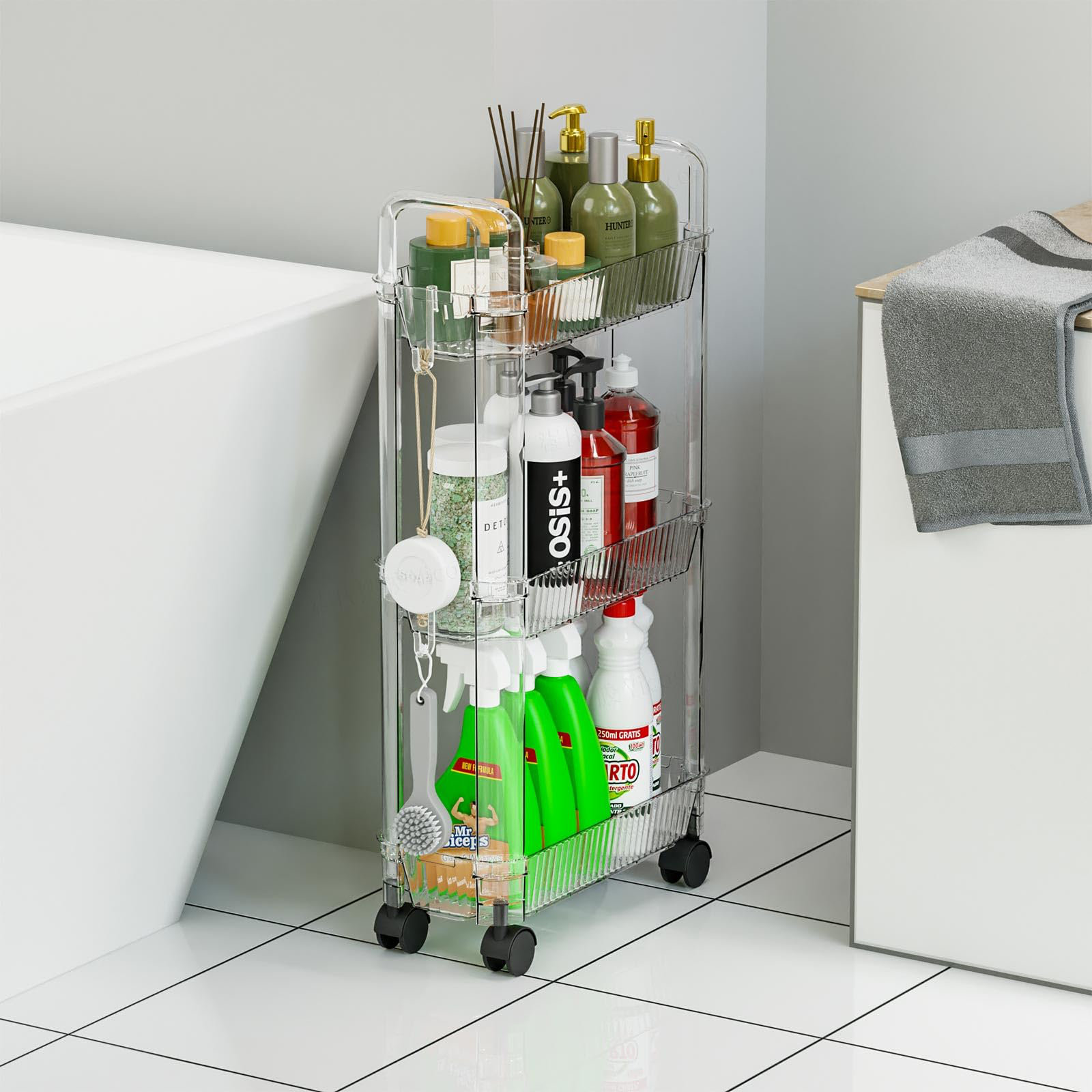 LEERWEI 3 Tier Slim Rolling Storage Cart With Wheels For Small Space ...