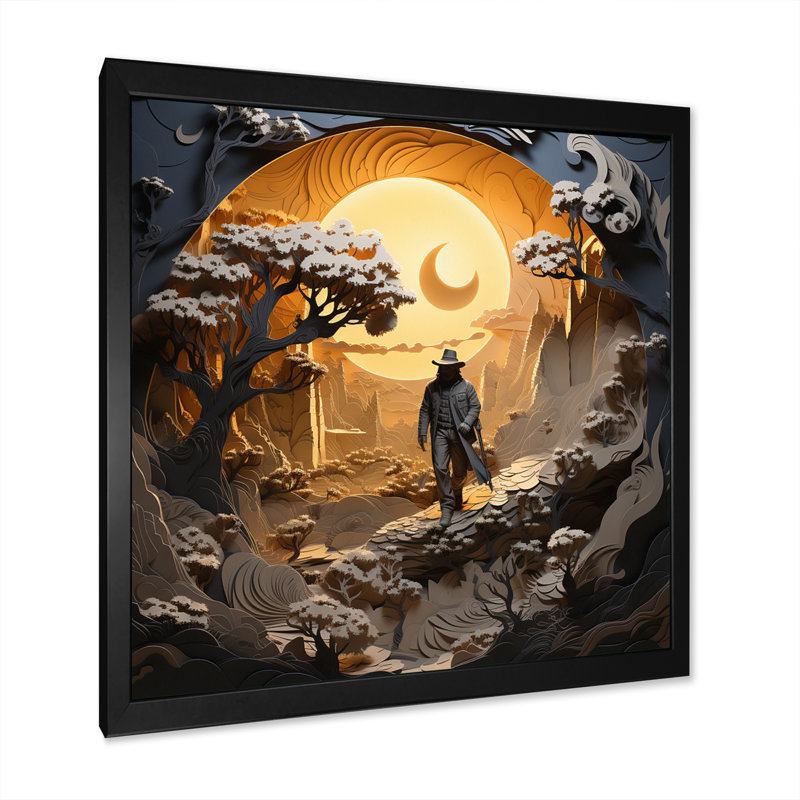 Western Lone Outlaw Papercut II, reproduction d'art sur toile, H 24 po x l 24 po x P 1 po, Cadre simple noir