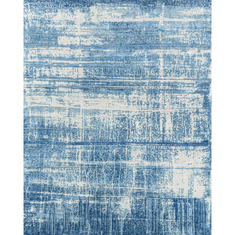 High-Quality Hand-Knotted Silver And Blue Area Rug, Rectangle 6' x 9'
