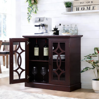 Spacious size sideboard 3 clear tempered glass doors buffet with adjustable shelf, MDF with dark OAK decorative laminates storage cabinet for dinning room, kitchen,living room
