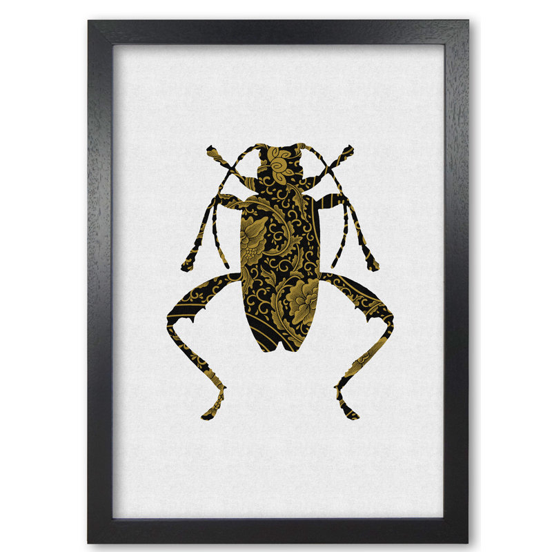 Black And Gold Beetle III - Print, 30 cm H x 21 cm W x 5 cm D, Black Grain Frame