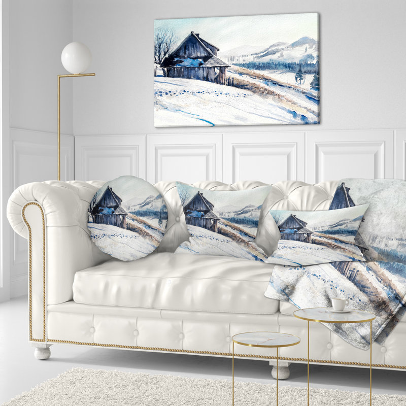Coussin lombaire aquarelle Landscape Winter Mountains