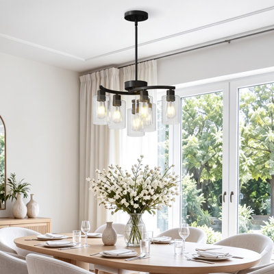 Lustre moderne à 6 lumières avec variateur, idéal pour îlot de cuisine, salon, salle de bain, entrée ou chambre. Abat-jour en verre transparent. Convient également pour un îlot de cuisine, un salon, une salle de bain, une entrée ou une chambre.