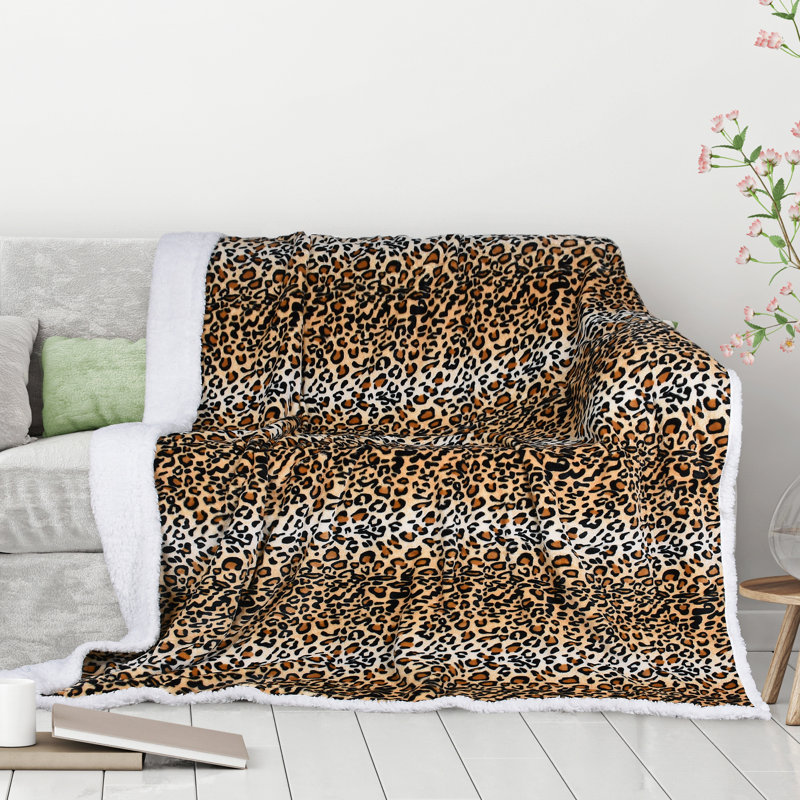 Catalonia Cheetah Sherpa Fleece Blanket, 60"x80", Reversible Plush Throw