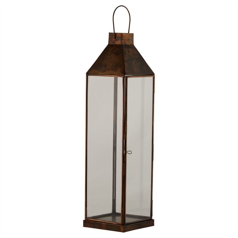 Glass Tabletop Lantern, 51cm H x 16cm W x 16cm D, Brass