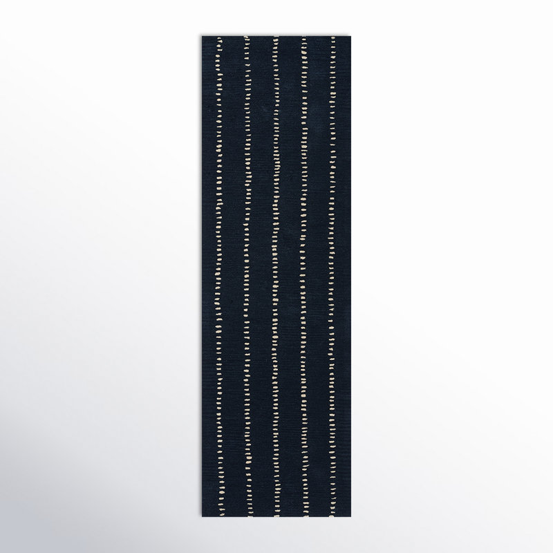 Nichols Striped Handmade Tufted Wool Navy Area Rug, Rectangle 8' x 10'