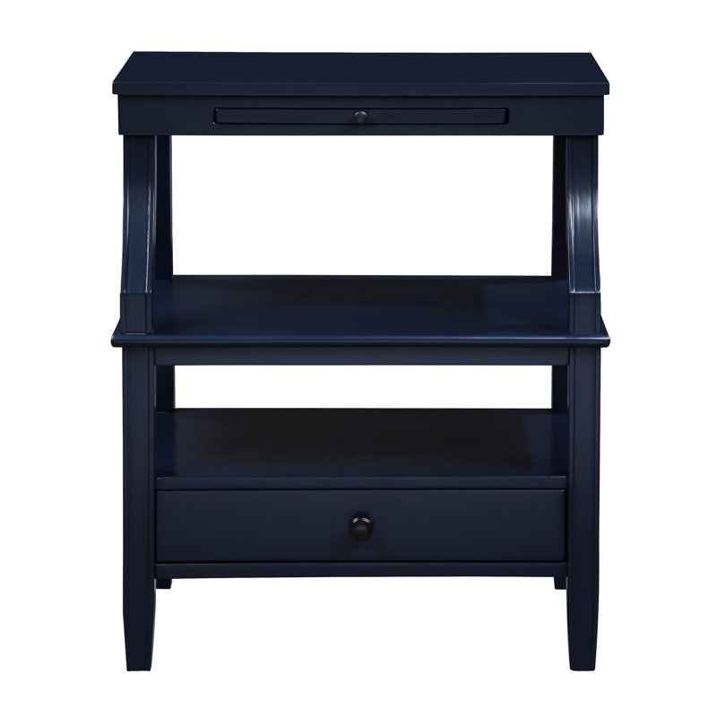 Table de chevet bleu minuit avec contreplaqué et pieds fuselés, Marine