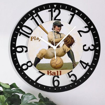 Metal Wall Clock for Living Room -10" Play Ball Text Player On Ball Silent Non Ticking,Battery Operated, Antique Clocks for Farmhouse,Bedroom,Kitchen - Arabic Numerals