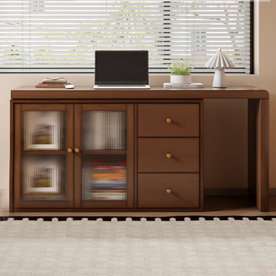 Walnut Rectangular Solid Wood Executive desk with drawers desk