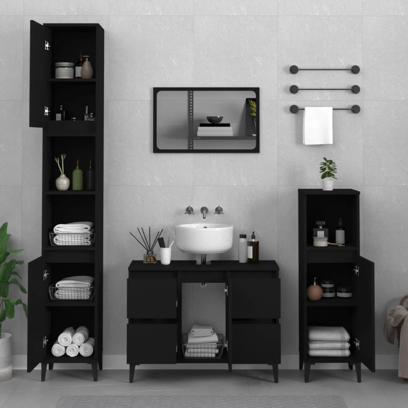 Brandell Freestanding Bathroom Storage Furniture Set, Black