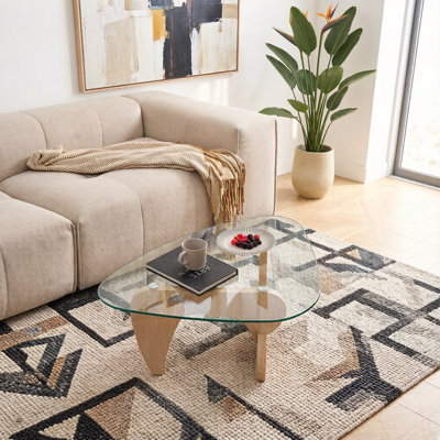 43" W Rounded Triangle Glass Coffee Table