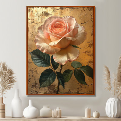 Pink Rose Vintage Gold - Rose Wall Art Living Room