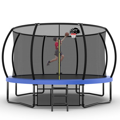 12 FT Pumpkin Recreational Trampoline with Basketball Hoop, Ladder,Enclosure Net,Storage Bag