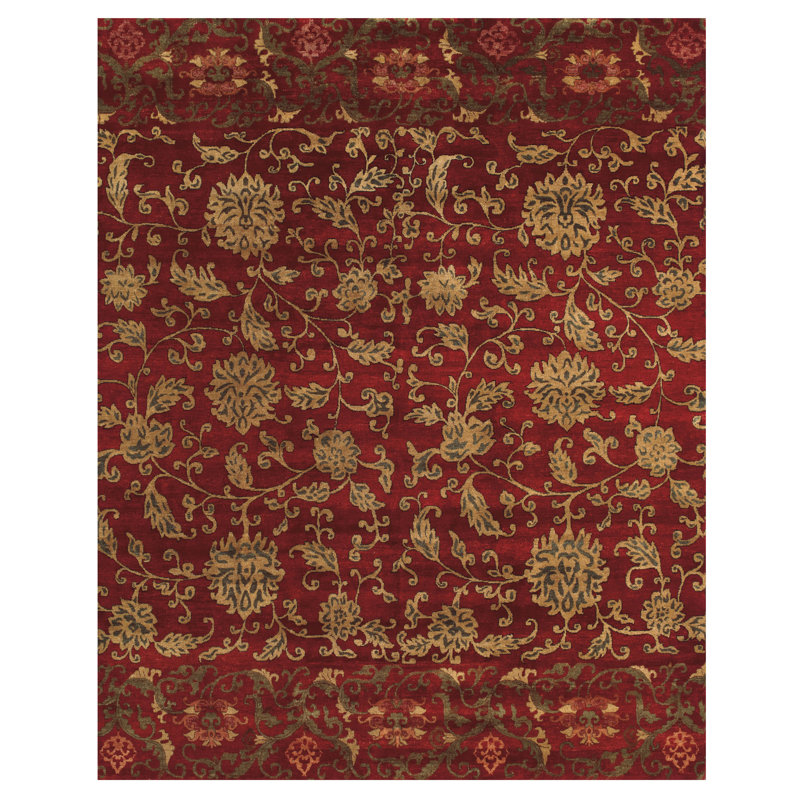 Wool Floral Area Rug in Red/Gold, Rectangle 8'6" x 11'6"