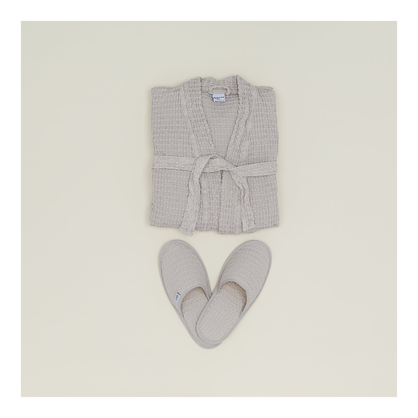 Simple Cotton Waffle Slippers, Medium, Light Gray