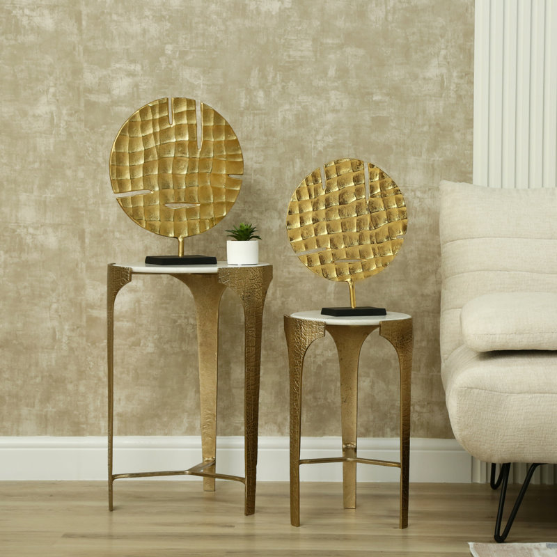 Bejtush Gold Round Metal Figurine & Sculptures with Black Base for Living Room Decoration, Home Decor