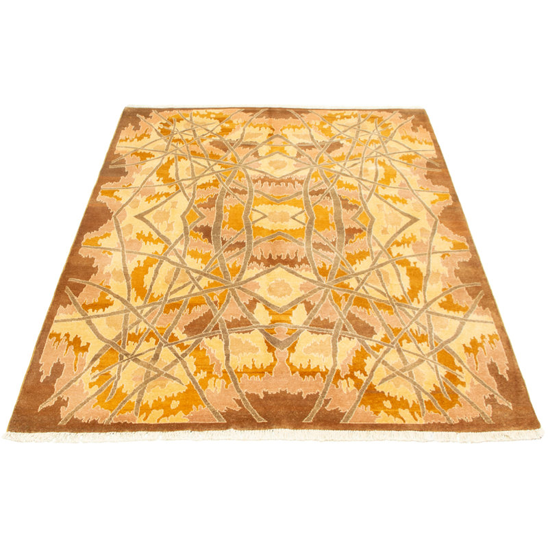 Tapis en laine ivoire/brun doux 6 pi 3 po x 8 pi 9 po à la main one-of-kind-noué la 2010 Advita
