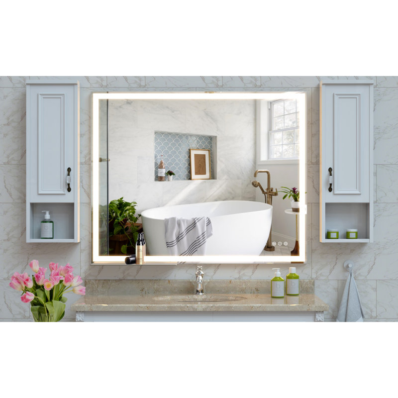 Grand miroir de salle de bain avec DEL 32 x 40 - Fixation murale, brouillard, éclairage écoénergétique, couleur réglable