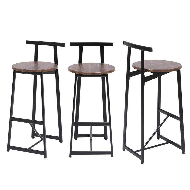 Ensemble de 3 tabourets de bar ronds 27 po avec repose-pieds et chaises de cuisine modernes pour comptoir, Brun