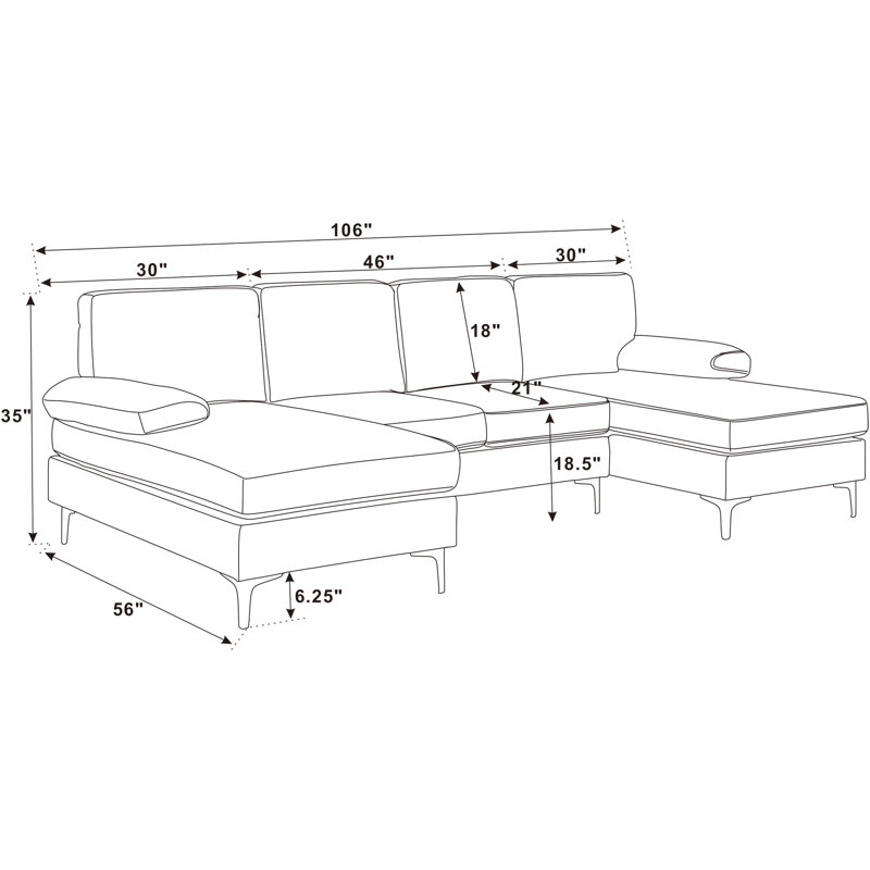 Amulya Upholstered U-Shaped Sectional Symmetrical, Dark Gray, Gold