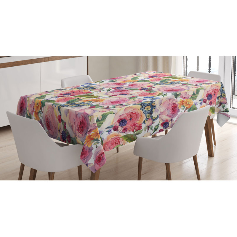 Shabby Flora Dining Room Kitchen Tablecloth, 90" L x 60" W