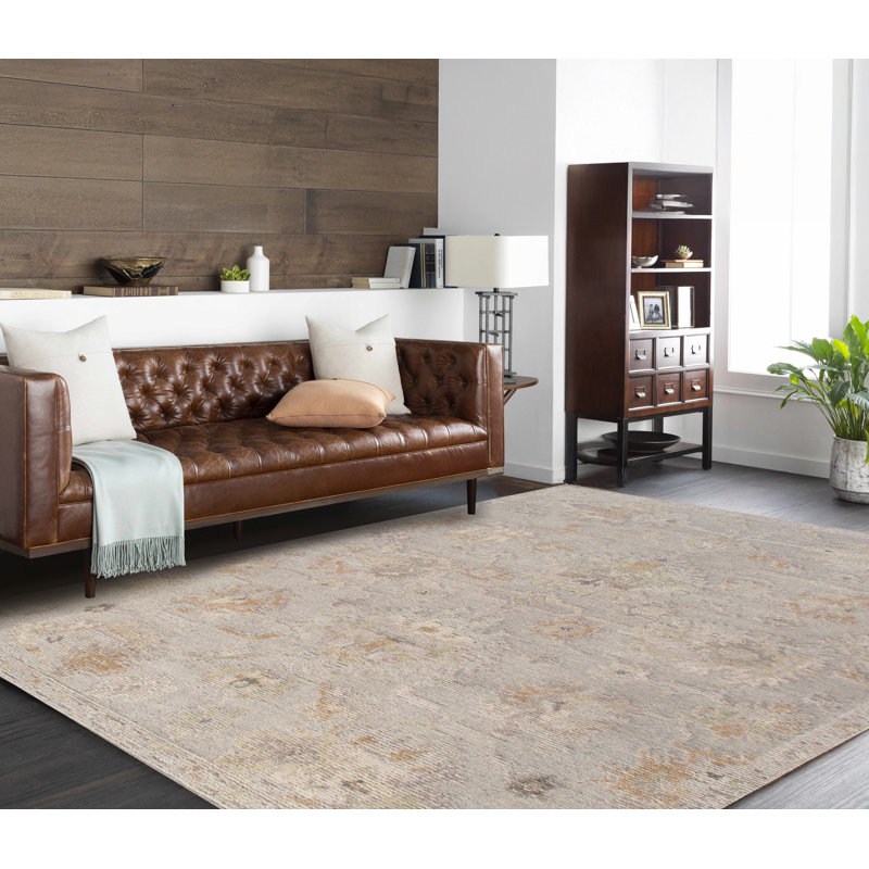 Oushak Hand-Knotted Wool Area Rug, Rectangle 9' x 12', Silver