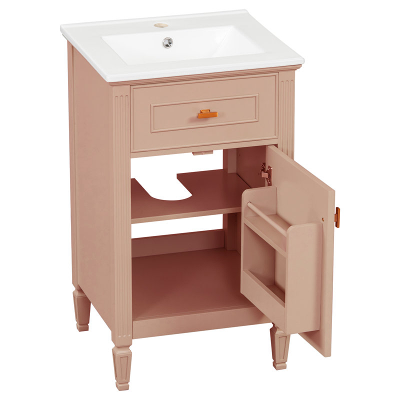 20'' Single Bathroom Vanity With Ceramic Top, Pink