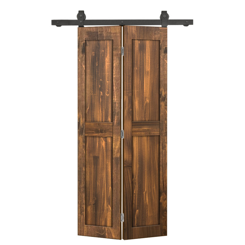 Ensemble de quincaillerie pour porte de grange coulissante en bois de pin 2 panneaux, Noyer, 30 po x 84 po