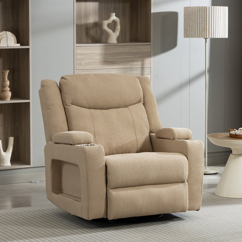 Fauteuil inclinable à bascule pivotant surdimensionné de 37,8 po avec chaleur et massage, Camel
