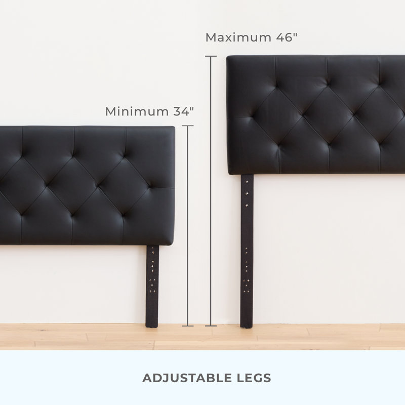 Mattson Adjustable Faux Leather Headboard, Twin, Black Faux Leather