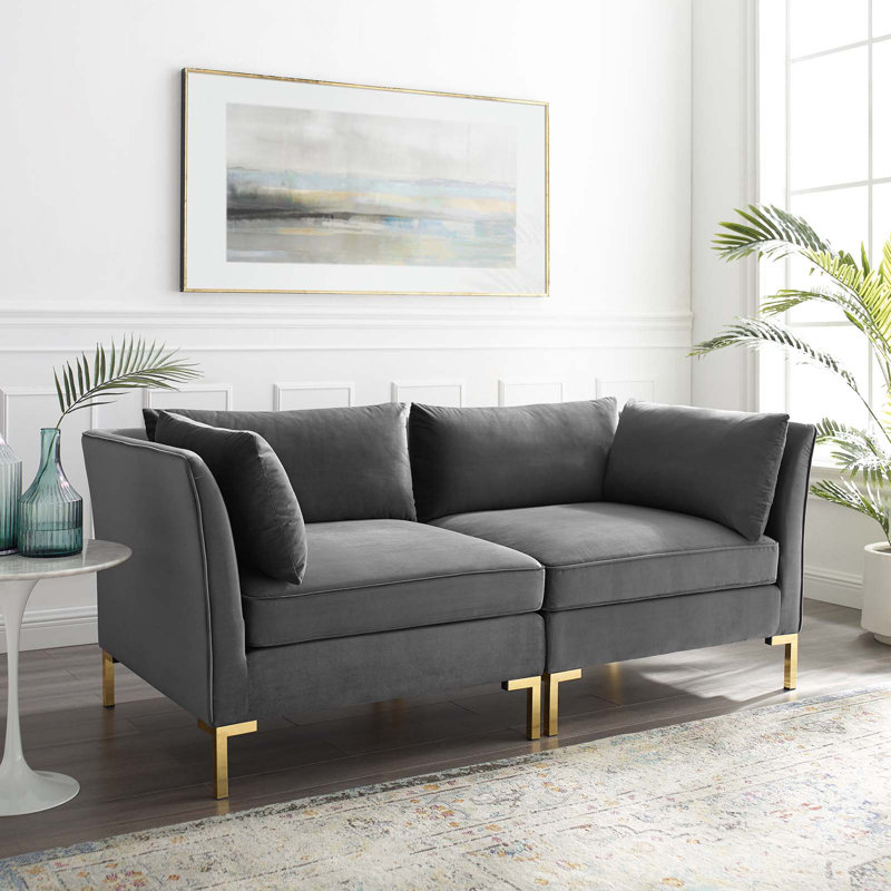 Ardent Luxe Velvet 72'' Gray Reception Loveseat