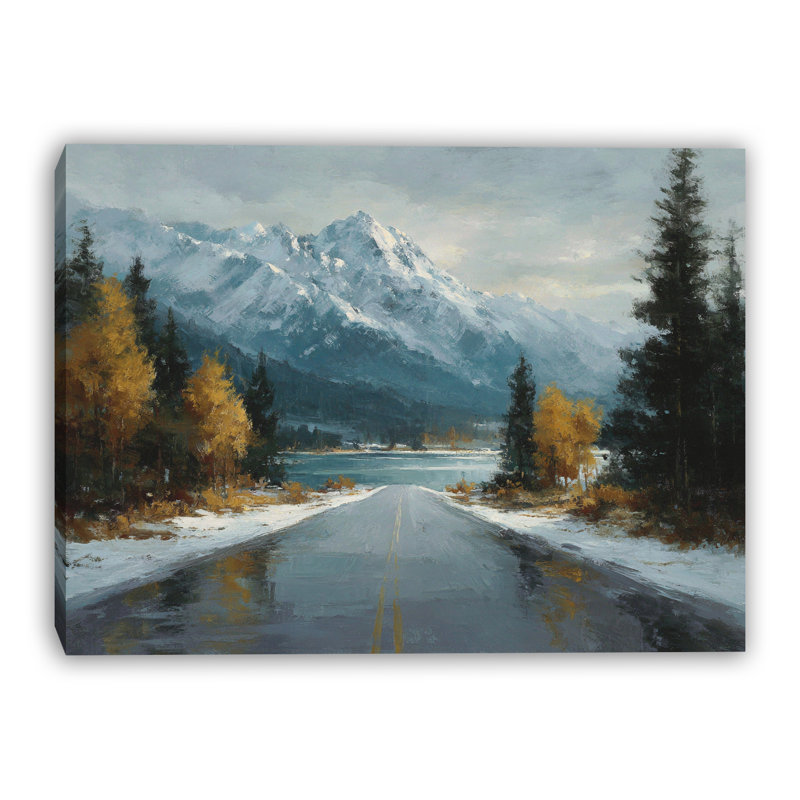 Automne, route vers les montagnes, art mural sur toile tendue, 36 po x 48 po