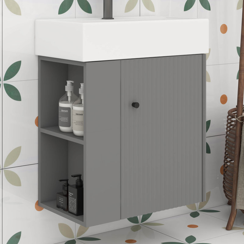 Ensemble de meuble-lavabo mural 21,6 po, petit meuble-lavabo avec lavabo en céramique, rangement à gauche