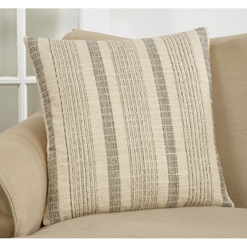 22" Off-White Woven Striped Cotton Throw Pillow