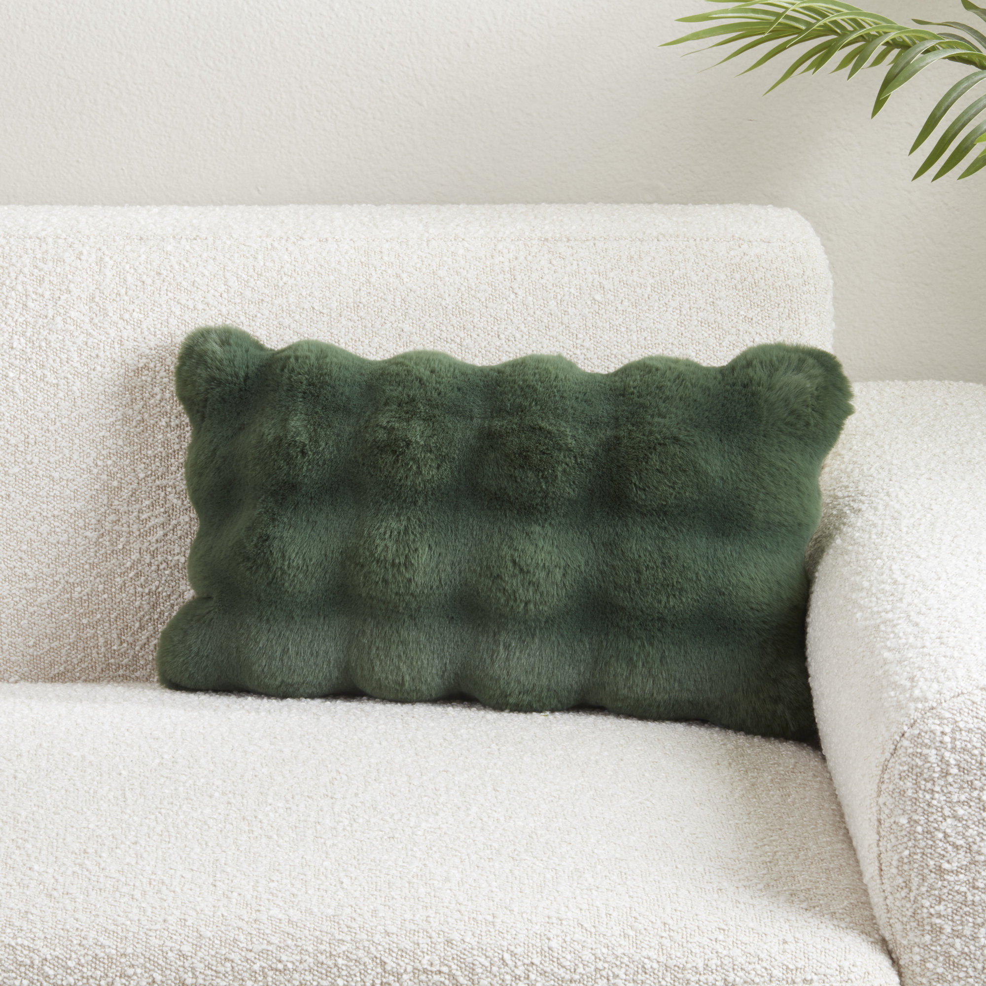 Cozy Bubble Faux Fur Pillow Cover, No Insert, Jasper Green, Rectangle 12" H x 20" W
