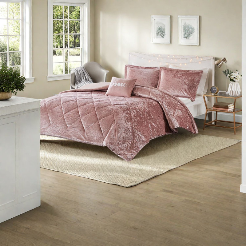 Ensembles de literie en velours luxueux, polyester rosé, confort de chambre glamour